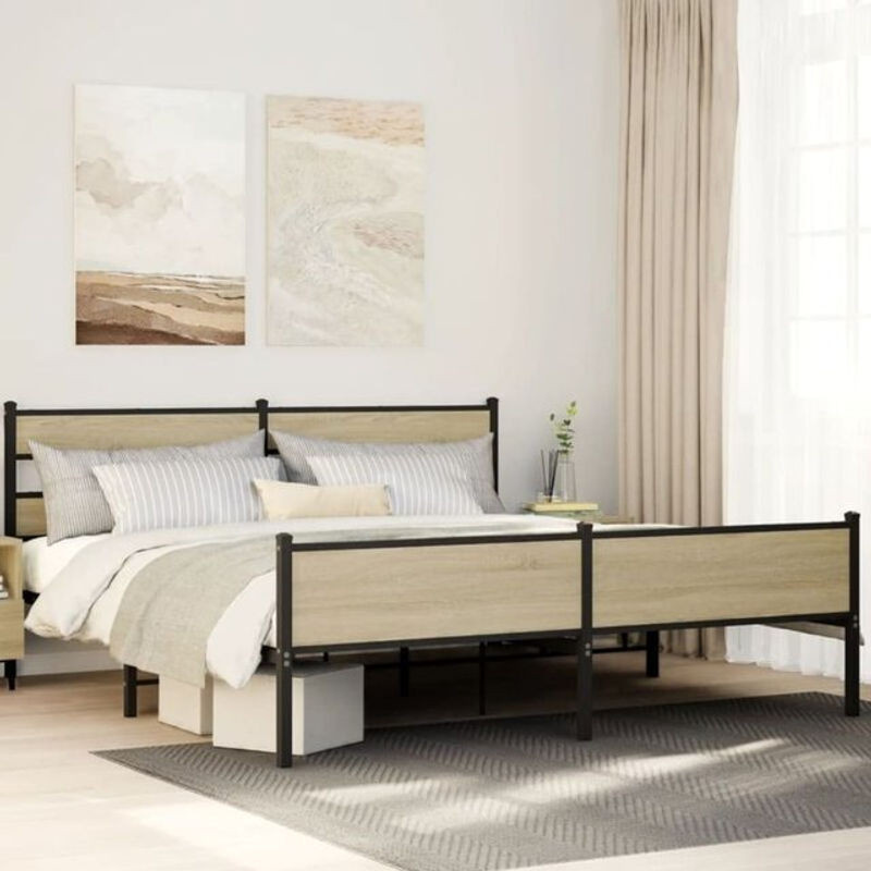 Metallbett Vidaxl in Sonoma-Eiche, B/T: 193 x 203 cm - Bild 1
