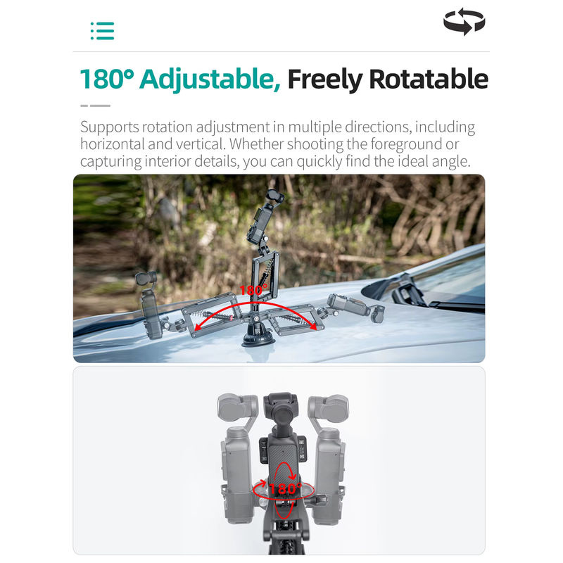 YOULIDA Auto Halterung mit Z-Achsen-Stabilisator und Saugnapf für DJI Pocket 3, Action 4/5 Pro, Insta360 X5 X4 GO3S und GoPro in Schwarz - Bild 5