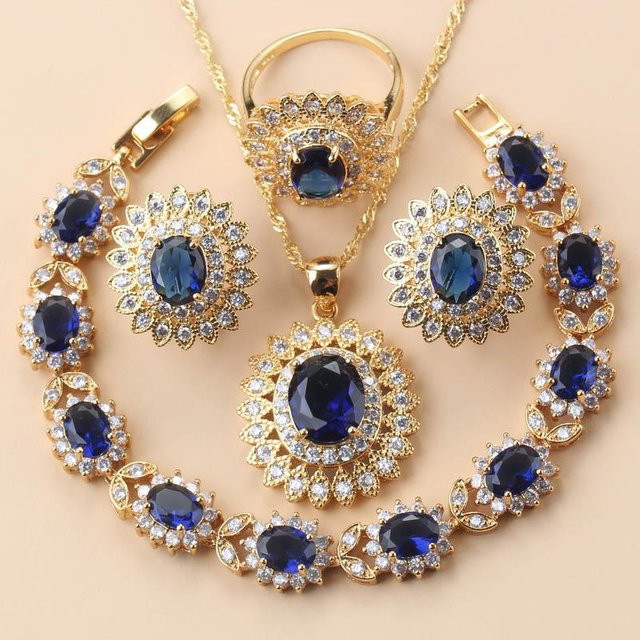 Schmuckset für Damen, vergoldet, Sonnenblume, Zirkonia - Bild 1