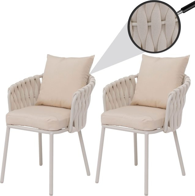 2er-Set MCW Aluminium-Gartenstühle P89 mit Seilgeflecht in Beige - Bild 1