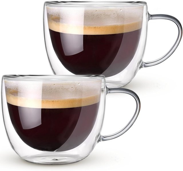 2er Set DHDH doppelwandige Kaffeetassen aus Borosilikatglas in Transparent, 250 ml pro Tasse - Bild 1