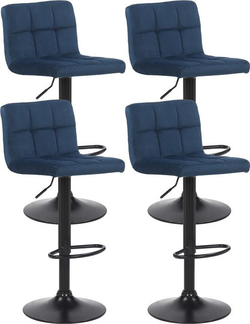CLP 4er Set Barhocker Feni aus Samt in Blau, höhenverstellbar mit Lehne, Fußstütze und Metallgestell, belastbar bis 150 kg - Bild 1