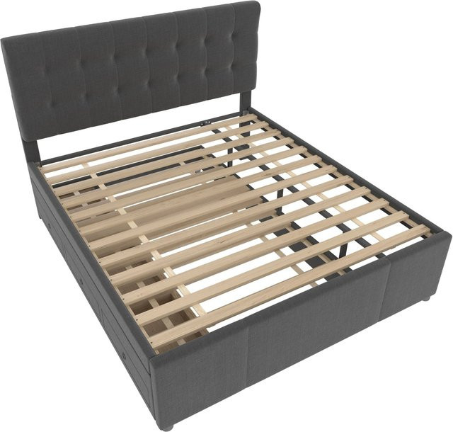 okwish Polsterbett mit Schubladen in Grau, B/T/H: 140 x 200 x 117,5 cm - Bild 1