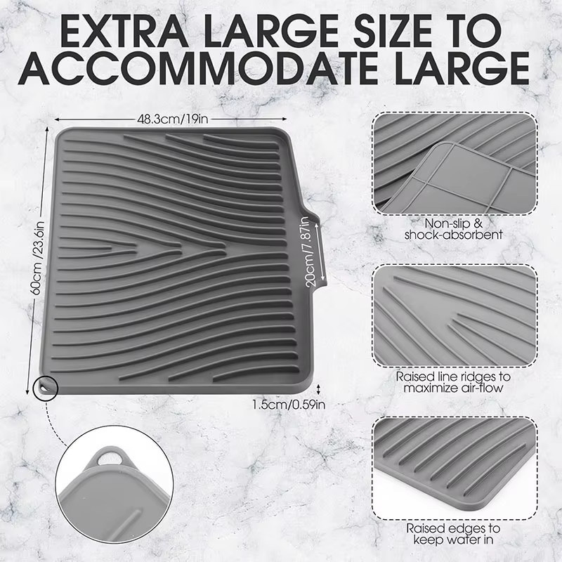 Extra große Silikon-Abtropfmatte für die Küchentheke von PGY in Grau oder Grün, rutschfeste Abtropfmatte aus Silikon, B/T: 60 x 48 cm - Bild 5