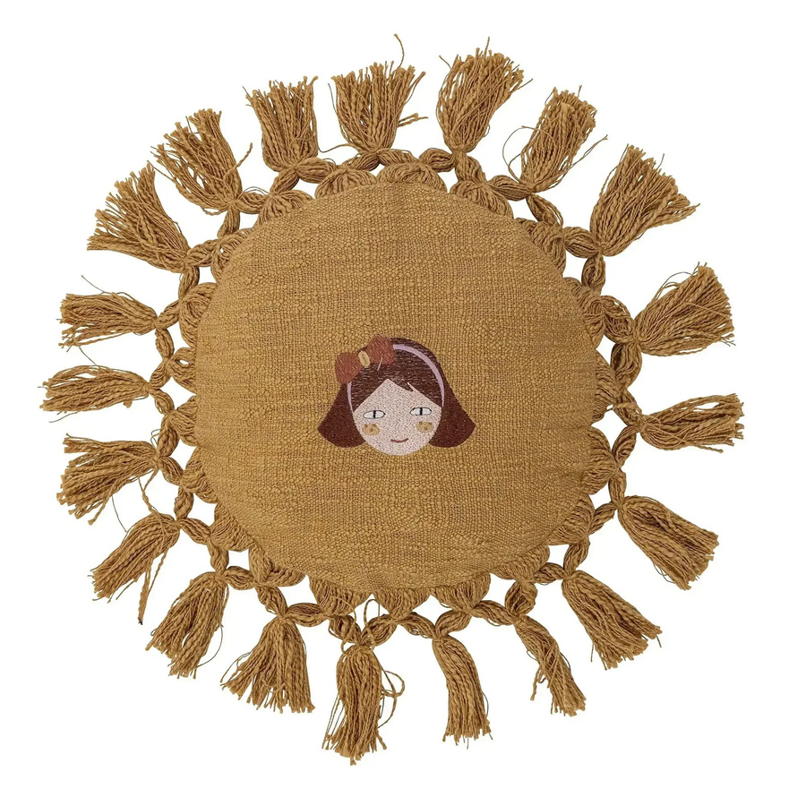 Bloomingville Mini Elinna Kissen aus Baumwolle, rund, Gelb, Durchmesser: 35 cm - Bild 1