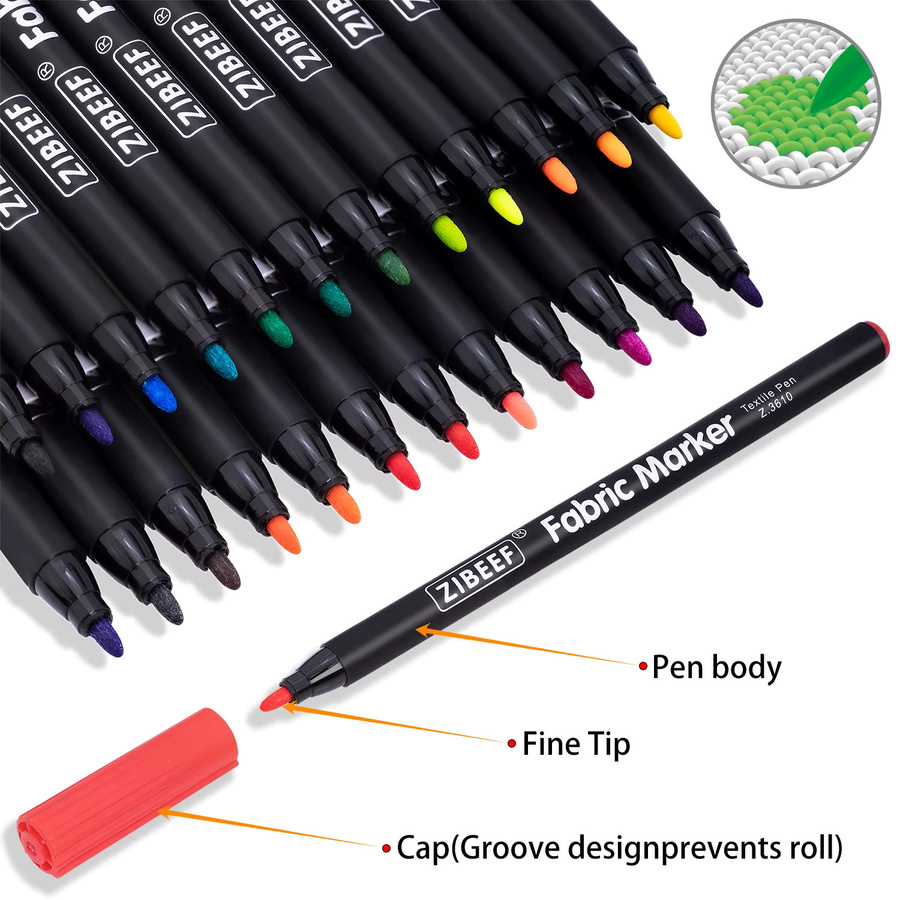 Set mit 12 Textilmarkern in verschiedenen Farben, wasserfeste und farbechte Permanentstifte für DIY-Kleidung, Kunst, Graffiti und Zeichnungen - Bild 3