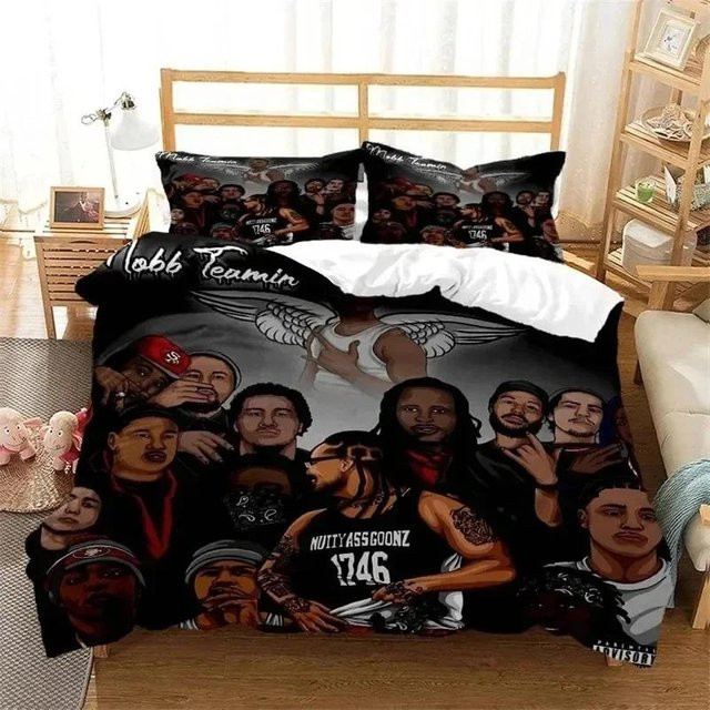 Tinika Chen 3D Hip Hop Rapper Bettwäsche-Set mit Bettbezug und Kissenbezug, Single, B: 135 cm, L: 200 cm - Bild 1