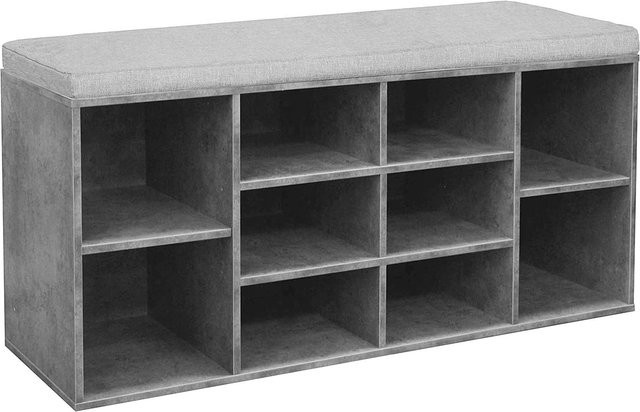 HTI-Living Garderobenbank mit 10 Regalfächern und Sitzkissen in Grau Beton, B/T/H: 150 x 30 x 104 cm - Bild 1