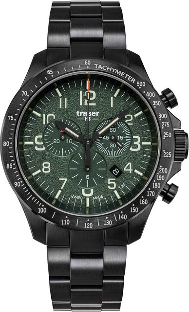 Traser Chronograph, Quarz, Edelstahl, Grün, 46 mm, Herren - Bild 1