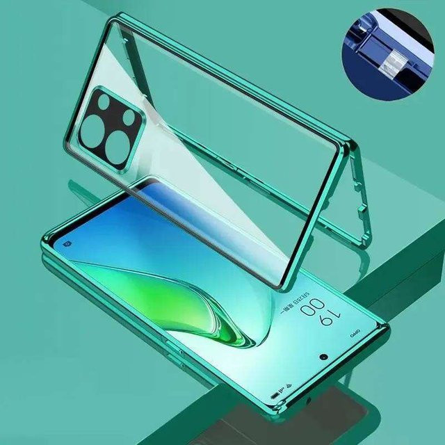 Magnetische Handyhülle für Xiaomi Redmi Note 15 14 13 Pro Pro+ 5G mit Metallrahmen und doppelseitigem gehärtetem Glas in Grün - Bild 1