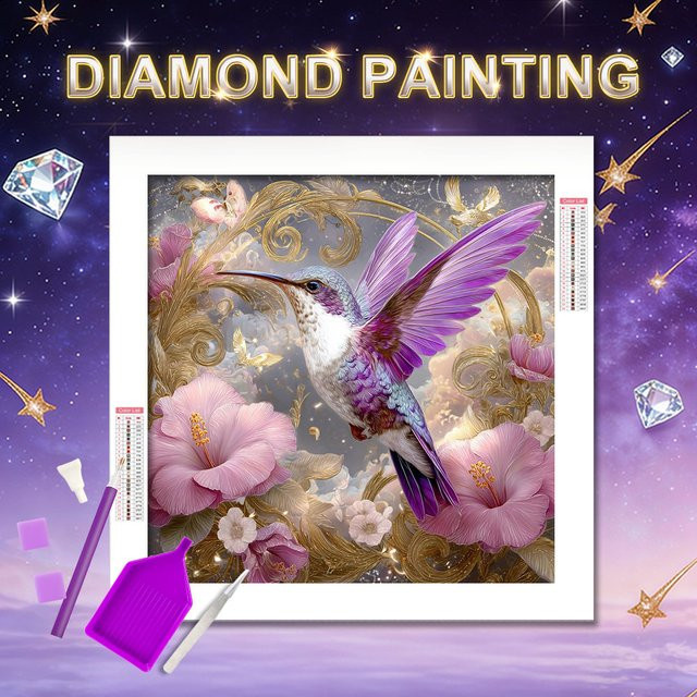 HUACAN Diamant-Mosaik 5D Set mit Kolibri und Morgenblume, Rund, Mehrfarbig, B/D/H: 20 x 20 x 20 cm - Bild 1