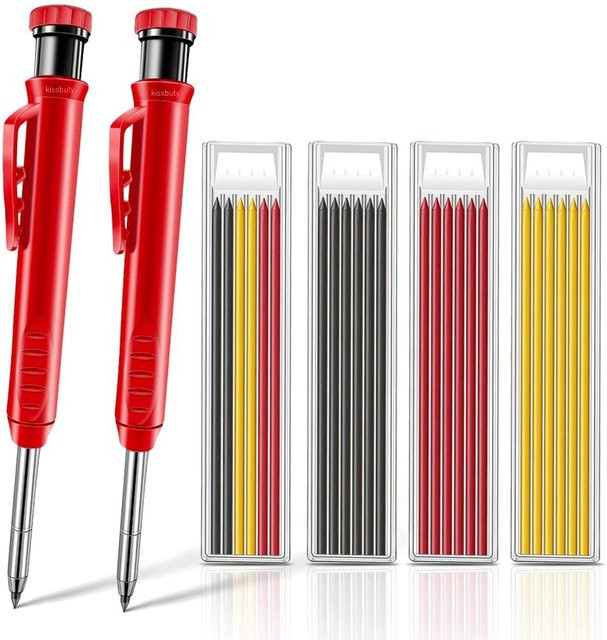 Kissbuty Zimmermannsbleistift-Set mit 6 Graphit-Nachfüllminen und integriertem Spitzer für professionelle Holzbearbeitung - Bild 1