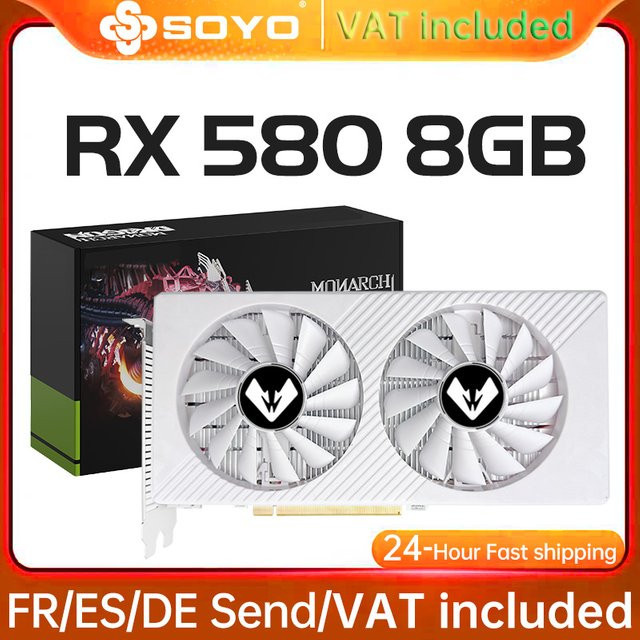 SOYO Radeon RX 580 Grafikkarte mit 8 GB GDDR5 Speicher, PCIe 3.0 x16, Weiß - Bild 1