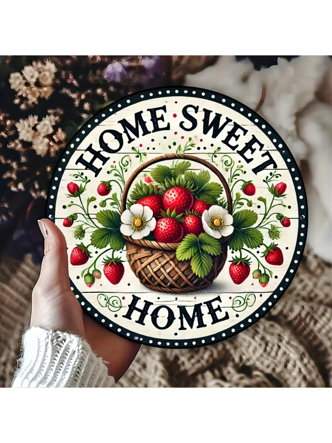Rundes Erdbeerschild Potdemiel im Retro-Stil als Türbehang mit floralem Design, Durchmesser: 20 cm - Bild 7