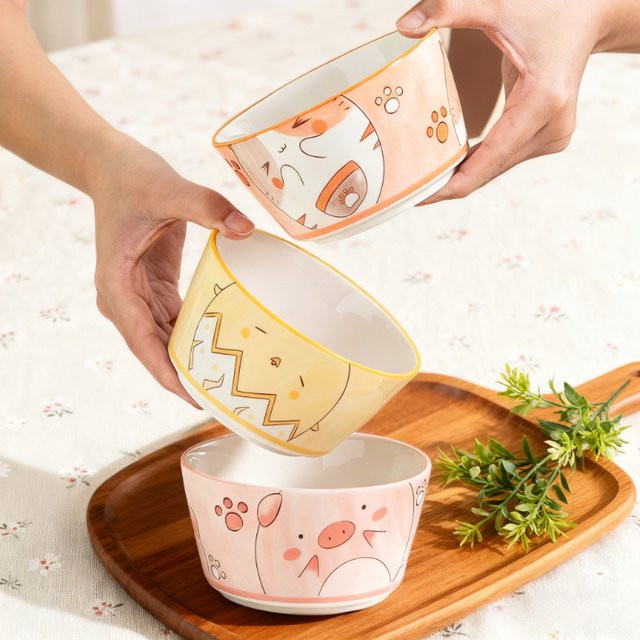 JUSTINLAU 4er-Pack Keramikschalen mit niedlichem Cartoon-Tierkopf-Design, 450 ml, Mehrfarbig - Bild 1