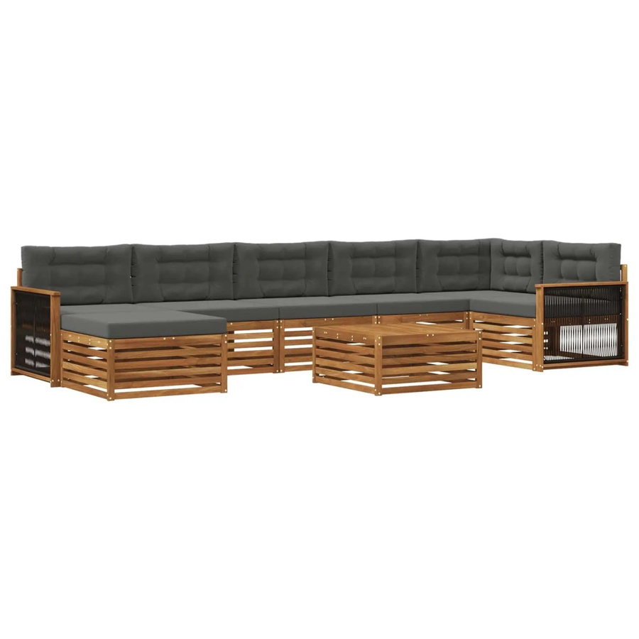 vidaXL Outdoor-Sofagarnitur in U-Form aus Akazienholz mit 8 Kissen in Natur und Anthrazit - Bild 2