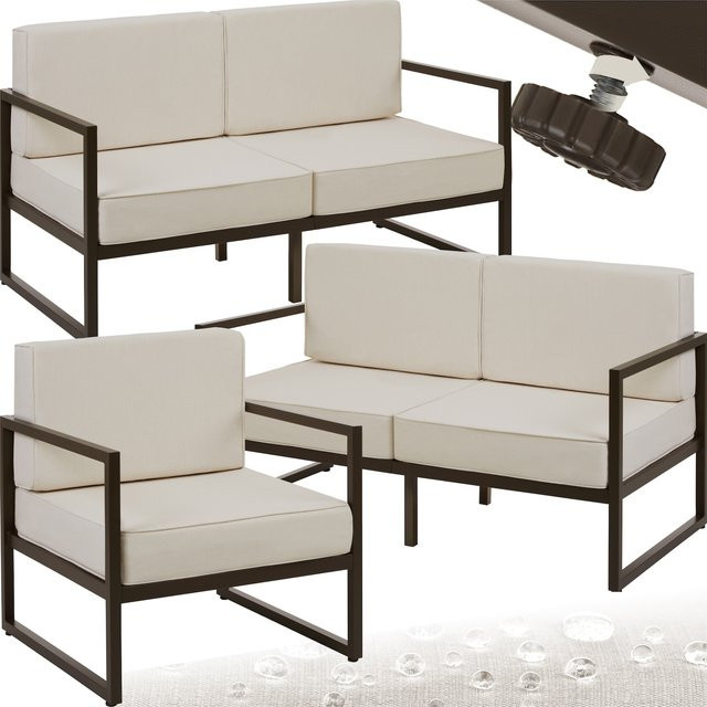 tectake Comosa Garten-Loungeset für 5 Personen in Braun-Beige mit pulverbeschichtetem Stahlgestell und wetterfesten Polstern, B/T/H: 142 x 78 x 85 cm - Bild 1