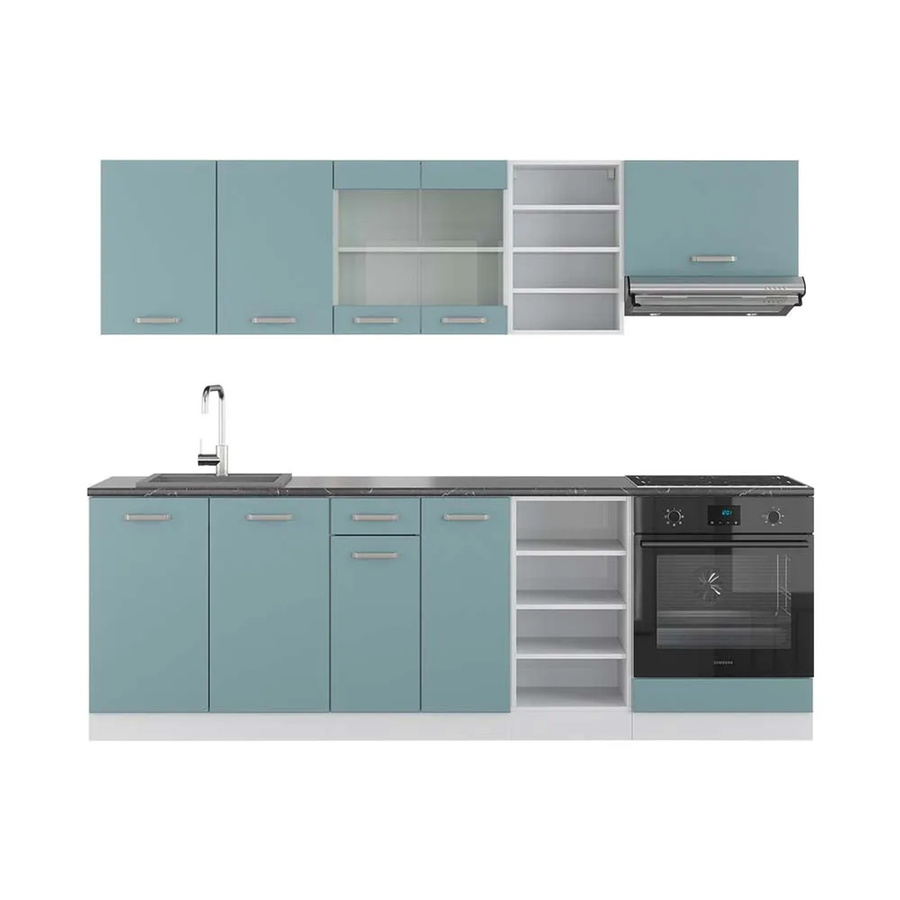 Vicco R-Line Küchenzeile Blau-Grau/Weiß, Breite: 240 cm, freistehend - Bild 2