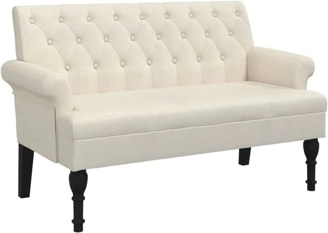 vidaXL Sitzbank mit Rückenlehne im Antik-Stil aus Leinen und Gummibaumholz, B/T/H: 120 x 62 x 75,5 cm - Bild 1