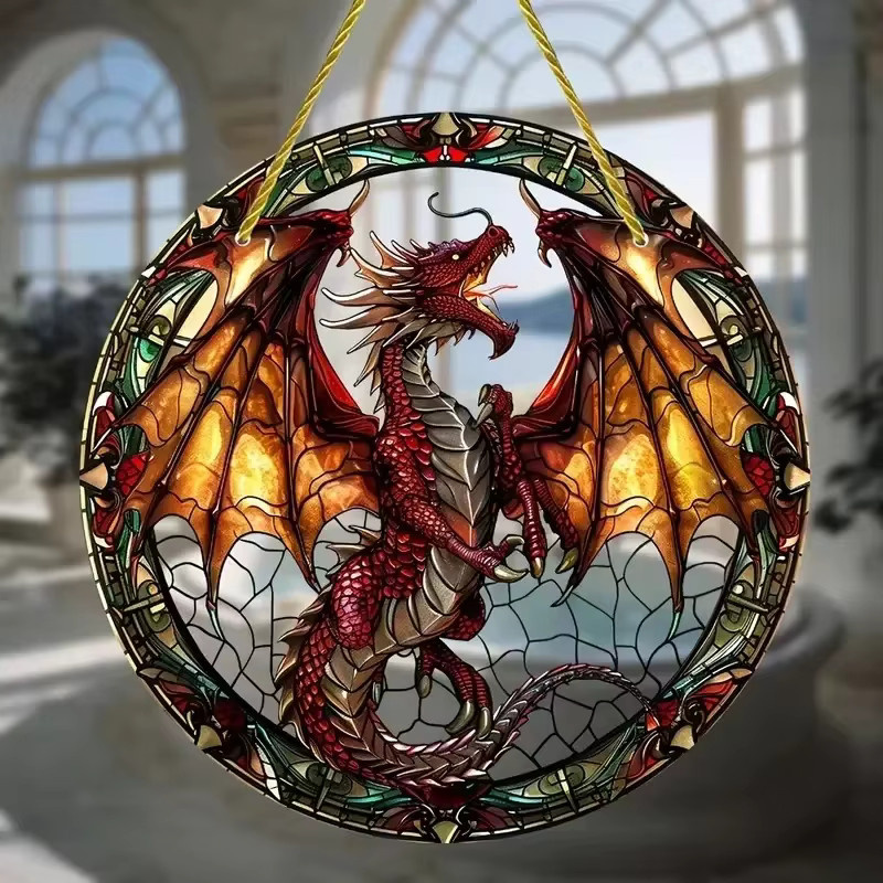 Potdemiel Buntglas-Sonnenfänger Fliegender Drache, runder Acryl-Fenster-Hängefänger in Multicolour, Durchmesser: 20 cm - Bild 3