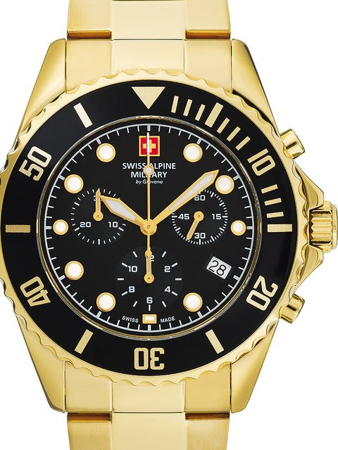 Swiss Alpine Military Chronograph, Quarz, Edelstahl, Schwarz, 42 mm, Herren - Bild 1