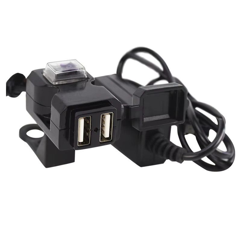 Wasserdichtes Dual USB Ladegerät für Motorrad Lenker mit 5V 1A/2,1A Adapter Netzteil Buchse in Schwarz für 12V-24V - Bild 5