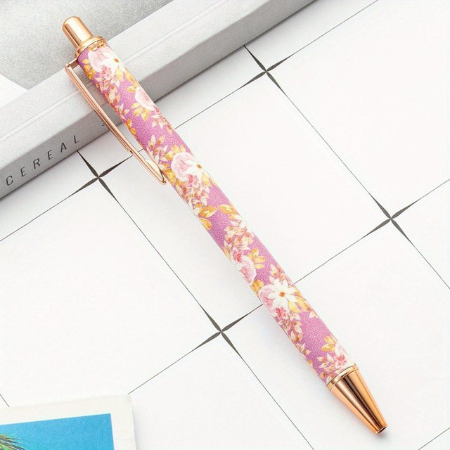 NATAWA Kugelschreiber aus Metall mit Herz und Blumen Design in Pink - Bild 1