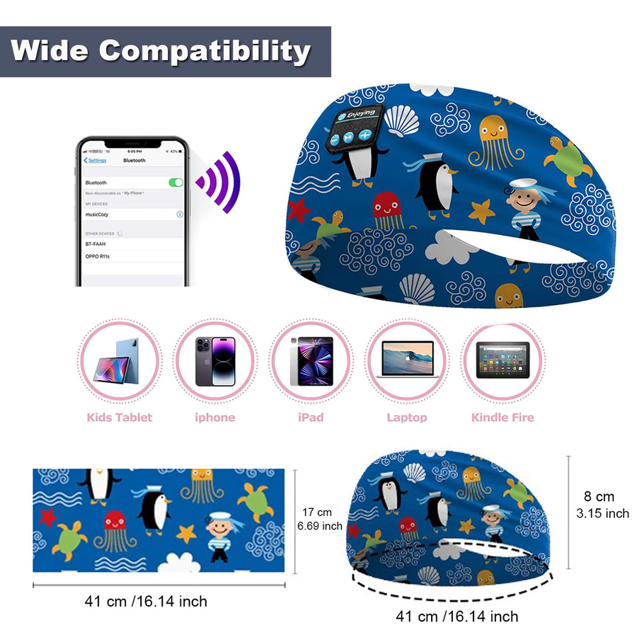 JINSERTA Kinder Bluetooth Kopfhörer als Schlafmaske und Sport Stirnband in Multicolour mit Freisprecheinrichtung - Bild 2