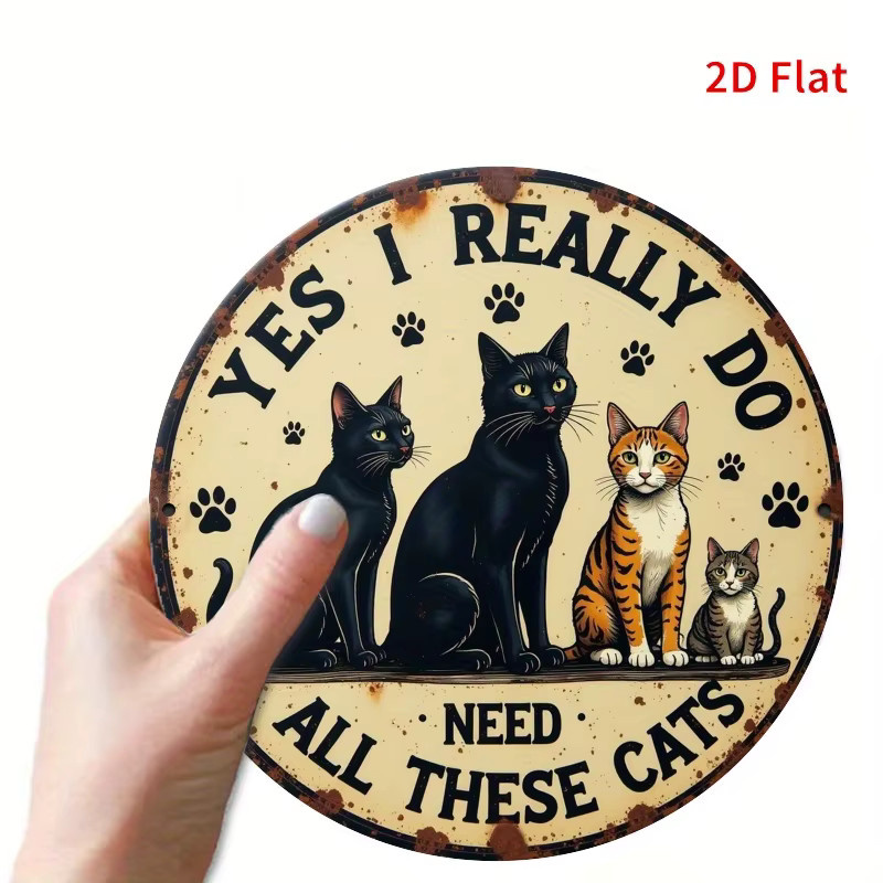 Rundes Vintage-Eisen-Wandschild von Potdemiel mit Katzen-Motiv und Schriftzug Ja, ich brauche wirklich diese Katzen, Durchmesser: 20 cm - Bild 5