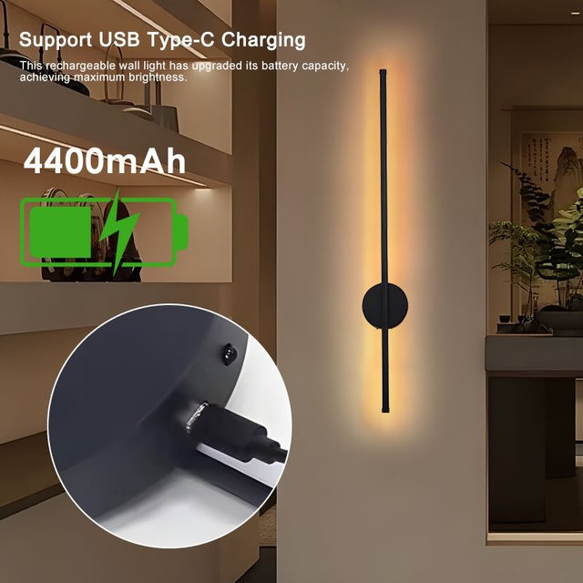HAULVANG LED-Wandleuchte in Schwarz, kabellos und batteriebetrieben mit USB-Typ-C-Ladefunktion, dimmbar mit Touch-Schalter und 3 CCT Lichtfarben - Bild 1