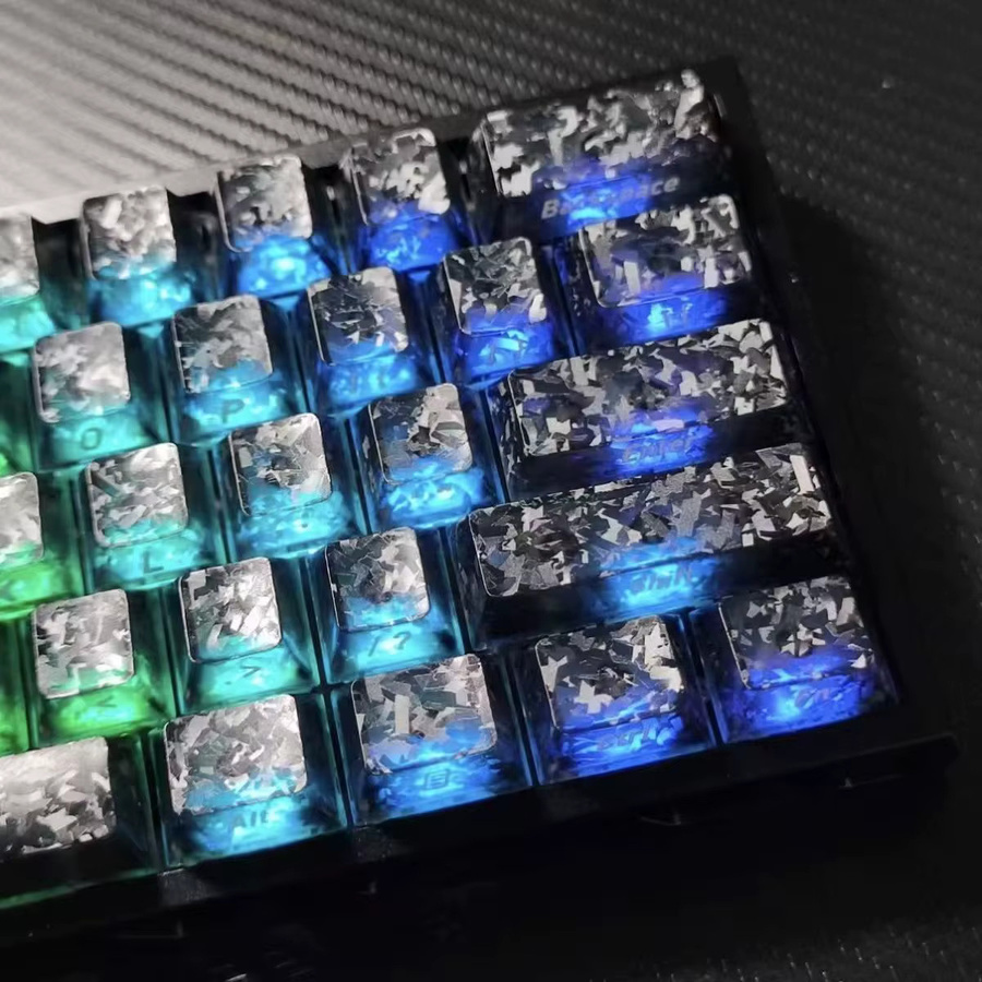 Transparente PC-Tastenkappen in Nebelschwarz mit Kohlefaser-Textur, 132 Tasten Double-Shot Cherry-Profil für Gateron mechanische Tastaturen - Bild 5