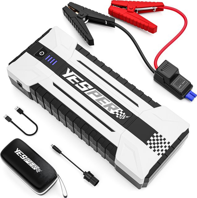 YESPER 4120A Tragbarer Starthilfe Booster mit 26800mAh für Benzin- und 10L-Dieselmotoren, 12V Powerbank für Auto, SUV und LKW inklusive Koffer und Kabeln - Bild 1