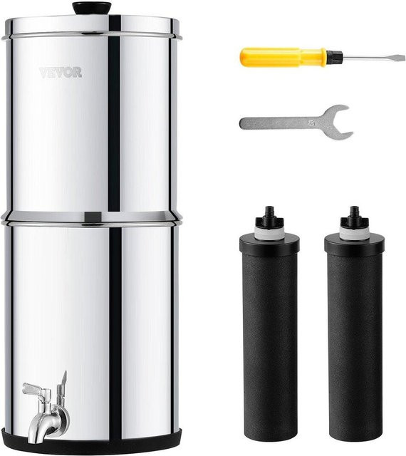Vevor Schwerkraft-Wasserfiltersystem aus 304 Edelstahl in Silber mit Deckel, 1,5 Gallonen - Bild 1