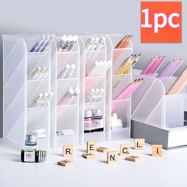 Vertikaler Stift-Organizer mit 4 Ebenen aus Kunststoff in 6 Farben, halbtransparent für Bürobedarf, Schulbedarf und Make-up-Pinsel - Bild 1