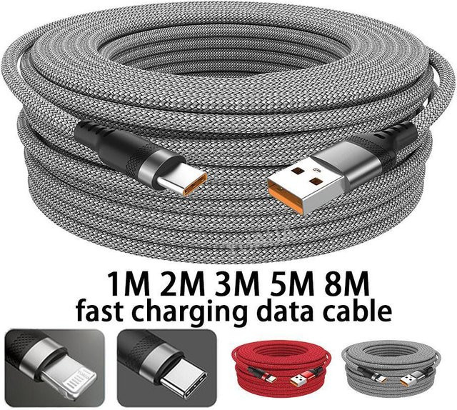 Lann USB Typ C und Micro USB Schnellladekabel in Rot für Android, iPhone, Xiaomi, Huawei, OnePlus und Samsung - Bild 1