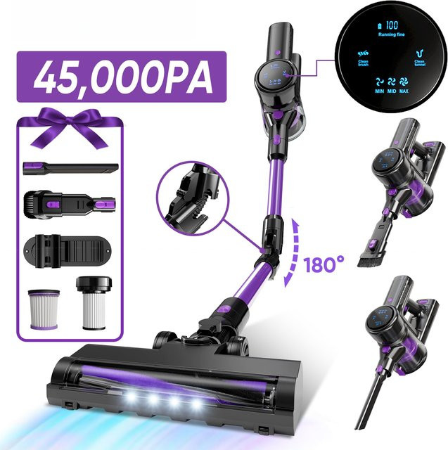 Lamzien Kabelloser Stabstaubsauger in Blau mit 45KPA Saugkraft, LED-Anzeige und 6-in-1 Funktion für Tierhaare, Teppiche und Autos - Bild 1