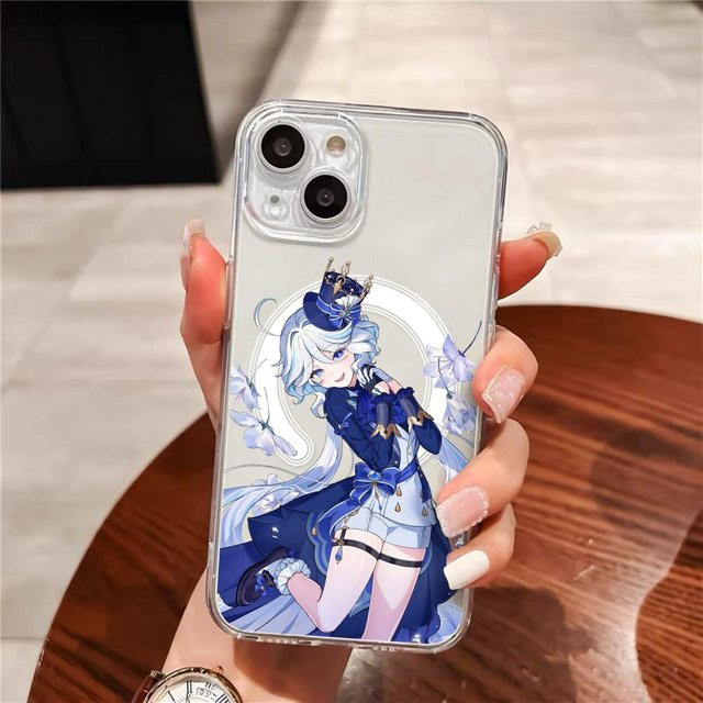 G-Genshin Impact Furina Handyhülle für iPhone 17-12 Pro Max Plus, transparente magnetische Hülle mit MagSafe-Kompatibilität und kabellosem Laden, Schwarz - Bild 1
