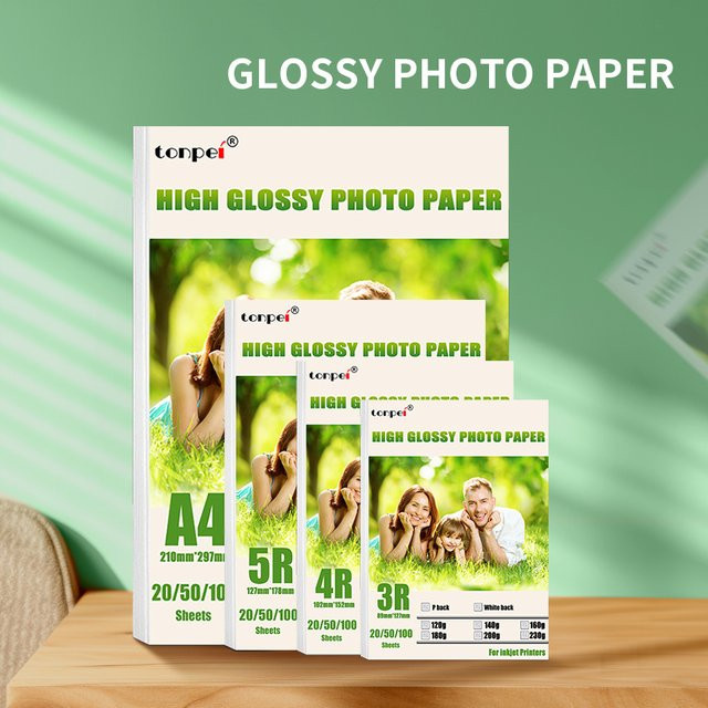 Tonpei Hochglanz-Fotopapier für Tintenstrahldrucker, einseitig glänzend, 180 g, Farbe: Weiß - Bild 1