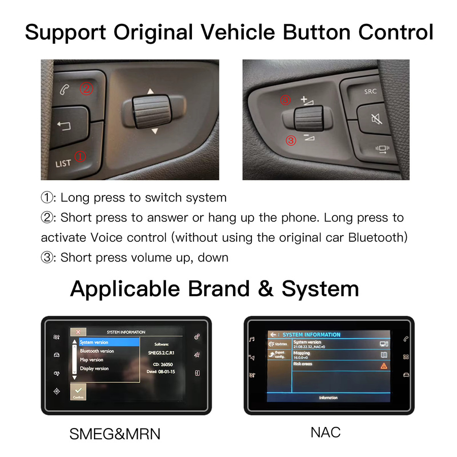 Drahtloses CarPlay und Android Auto Multimedia-Modul für Peugeot SMEG NAC und Citroen C4 DS3 DS4 DS5 in Schwarz - Bild 5