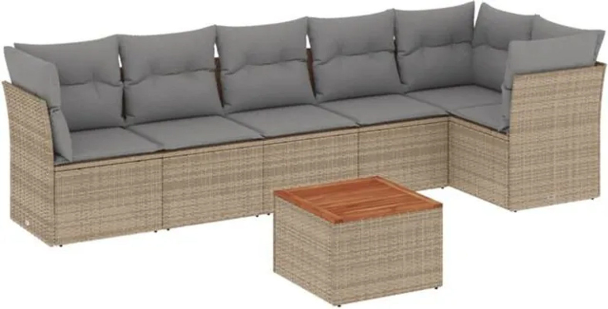 7-tlg. Garten-Sofagarnitur mit Kissen aus Polyrattan in Beige von vidaxl - Bild 1
