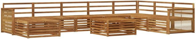 vidaXL Outdoor-Sofagarnitur aus Akazie Massivholz in Braun, 9-teiliges Set mit Tisch, Fußhocker und Polstern - Bild 1