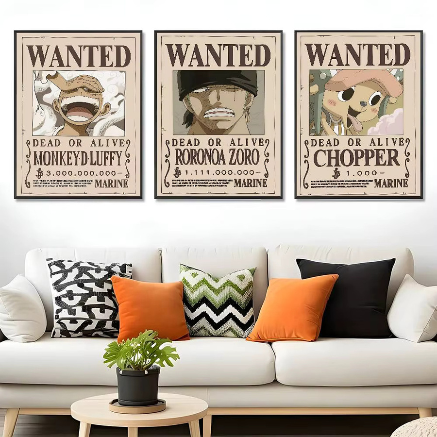 One Piece Wanted Notice Luffy Poster als Leinwandmalerei für deine ästhetische Wanddekoration in Multicolour - Bild 3