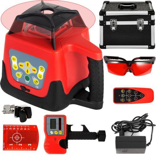 VEVOR Rotations-Laser-Wasserwaage mit rotem Strahl, selbstnivellierend, inklusive Empfänger, Fernbedienung und Tragetasche, Farbe: Rot - Bild 1