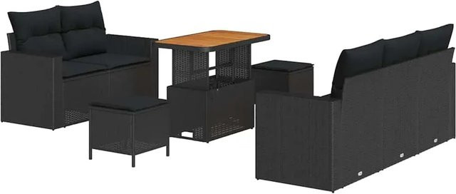 vidaXL Garten-Sofa-Set 8-teilig aus Poly Rattan und Akazienholz in Schwarz mit Polsterung und UV-Beständigkeit - Bild 1