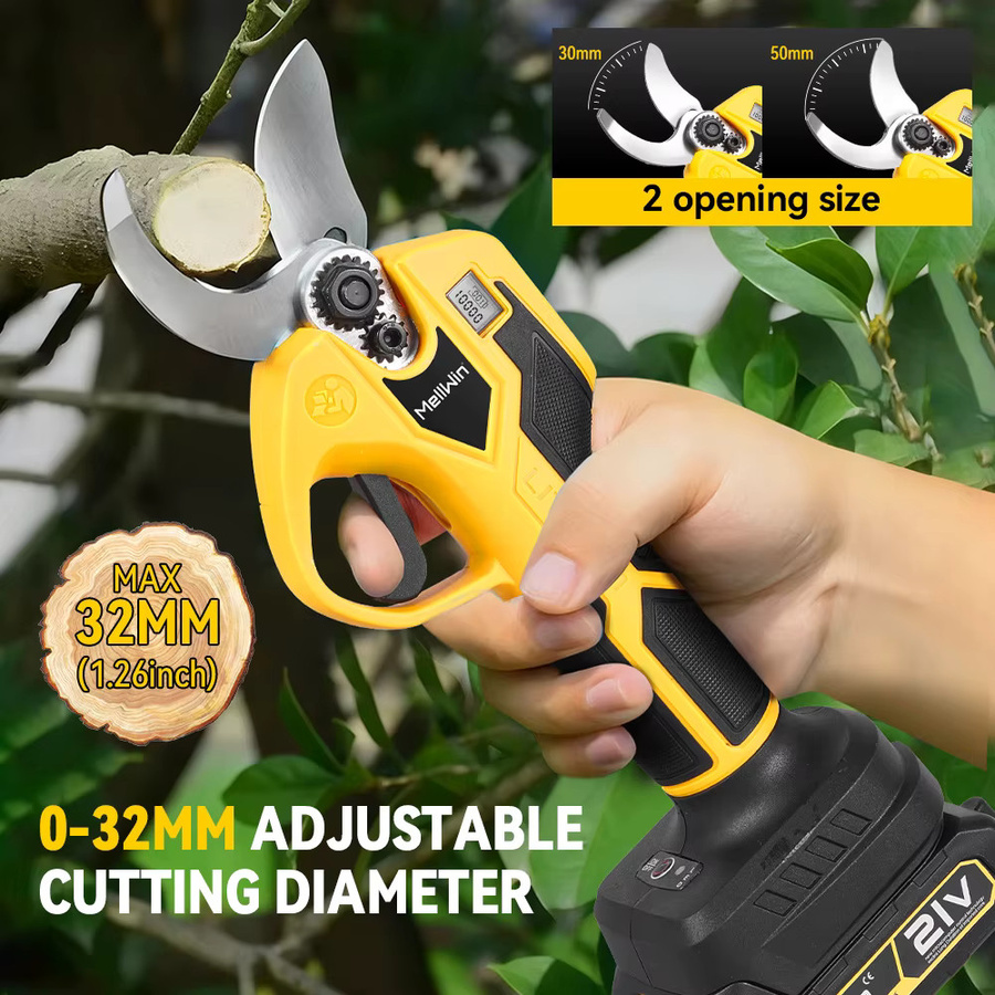 MELLWIN Bürstenlose Elektro-Gartenschere mit 32 mm Schneidkapazität und 2 Gängen, gelbe elektrische Schere für Obstbäume und Bonsai, kompatibel mit Makita 18V Akku LXT - Bild 2