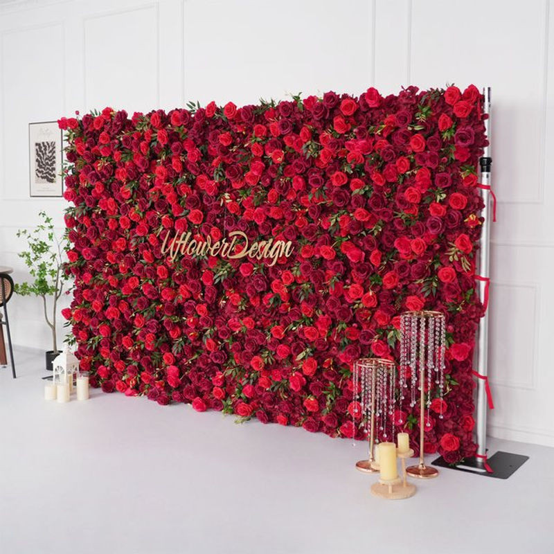 Uflower Wandtuch mit rotem Rosen-Blumenmuster aus Textil für Hochzeitsdekoration und florale Hintergründe - Bild 1