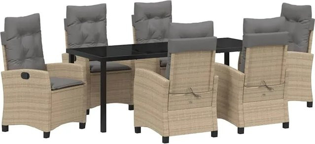 vidaXL 7-teiliges Gartentisch-Set aus Poly Rattan in Beige mit Kissen für Garten, Patio und Balkon - Bild 1