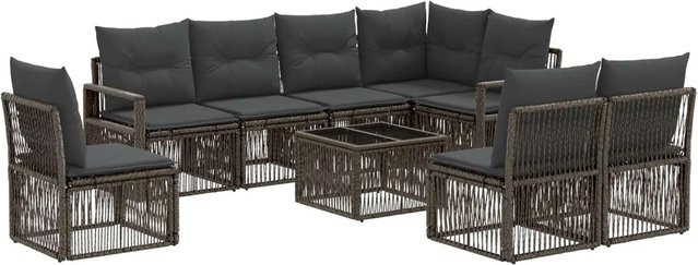 vidaXL Gartensofa-Set 9-teilig in Grau aus Poly-Rattan mit Polsterung und Metallgestell - Bild 1