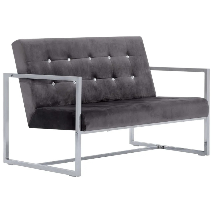 vidaXL 2-Sitzer-Sofa aus Samt in Grau mit Chrom-Elementen und Holzrahmen - Bild 2