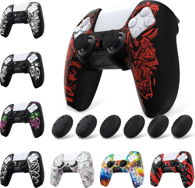 PlayVital Dockable Silikon-Schutzhülle für PS4 Controller, rutschfestes Soft-Rubber-Case mit Daumen-Grips, Multicolour, 9 Designs - Bild 1